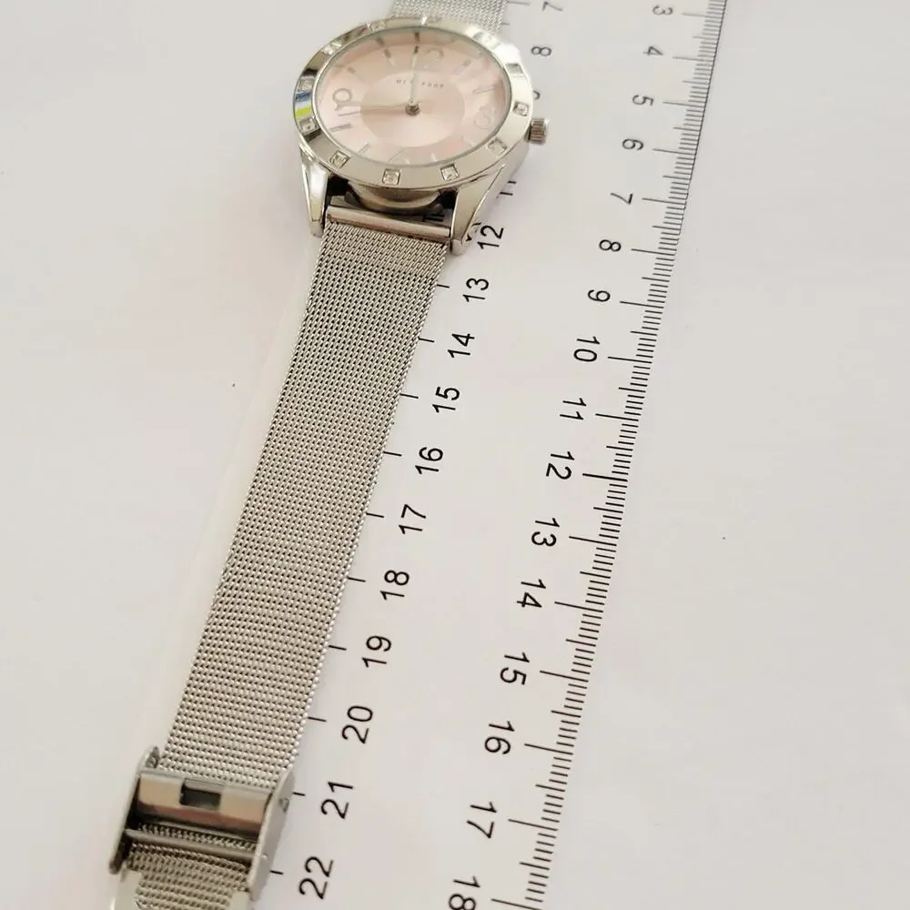 MET PHOR Womens Watch Pink Dial 36mm Silver Case Mesh Bracelet Quartz Analog